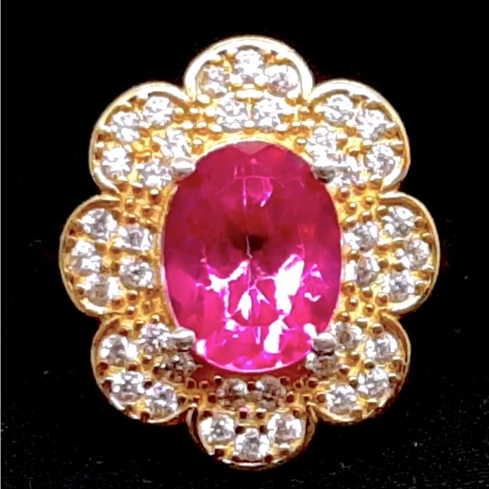 Pink Topaz White Sapphire 14k Gold Over Sterling Silver Ring 2.90 Carat Size 7